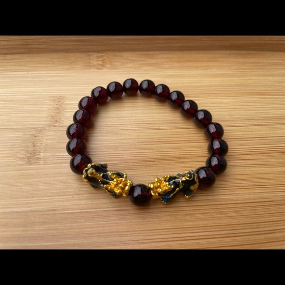 Hand Crafted Jewelry - Red Garnet Rainbow Painted Gel Double Pixiu Wealth Bracelet